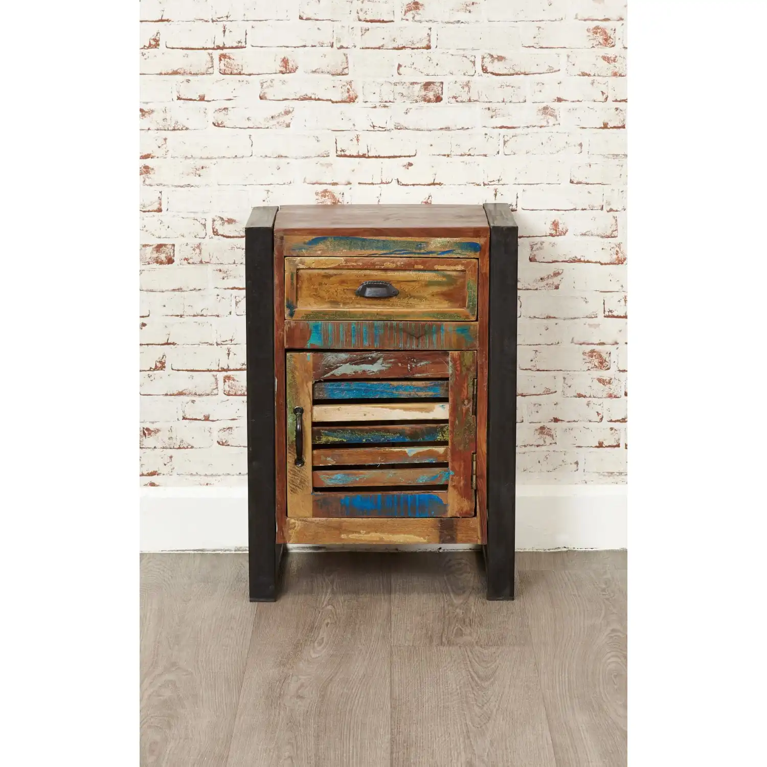 Wood Lamp Bedside Table Painted Urban Chic Industrial Metal Frame