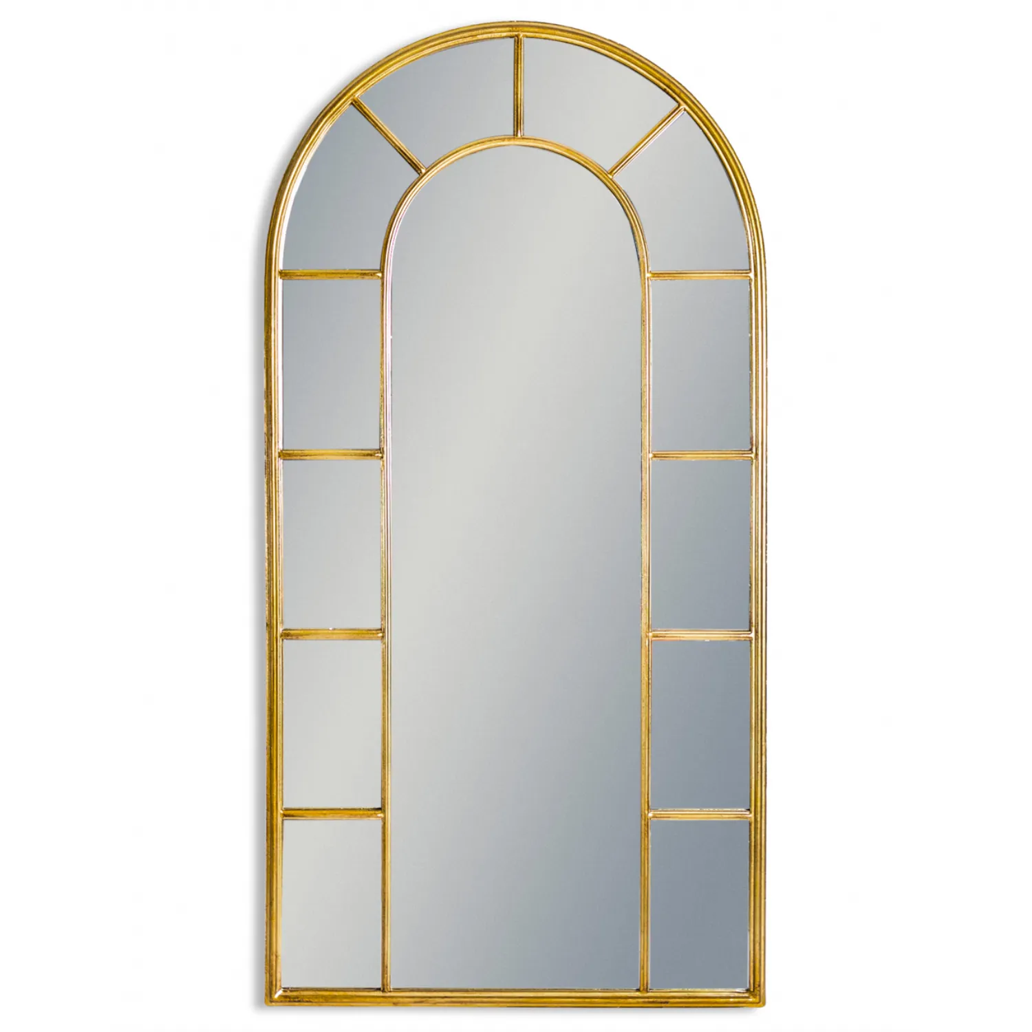 Antique Gold Metal Arched Window Wall Mirror