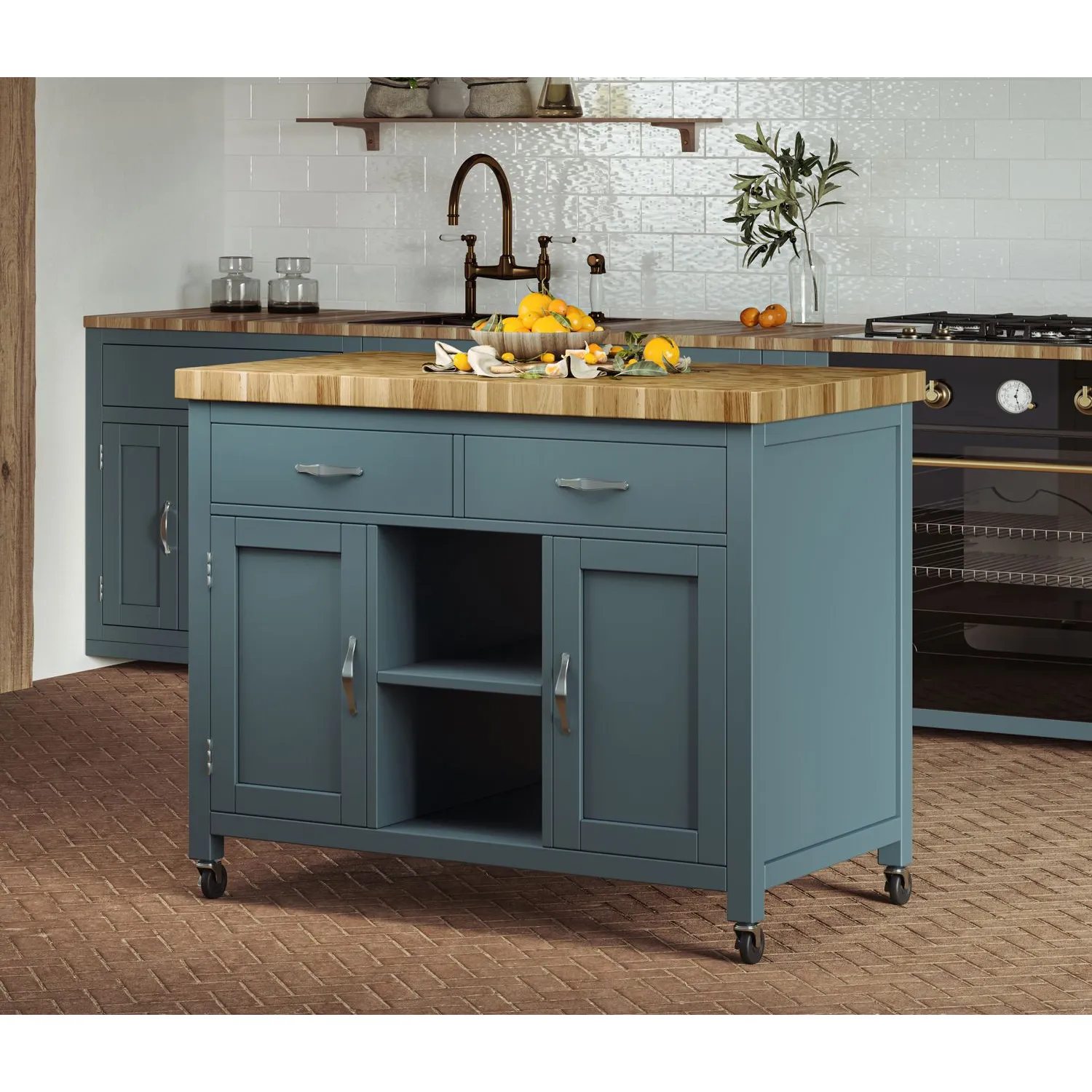 Kitchen Island (Blue) with Butchers Block