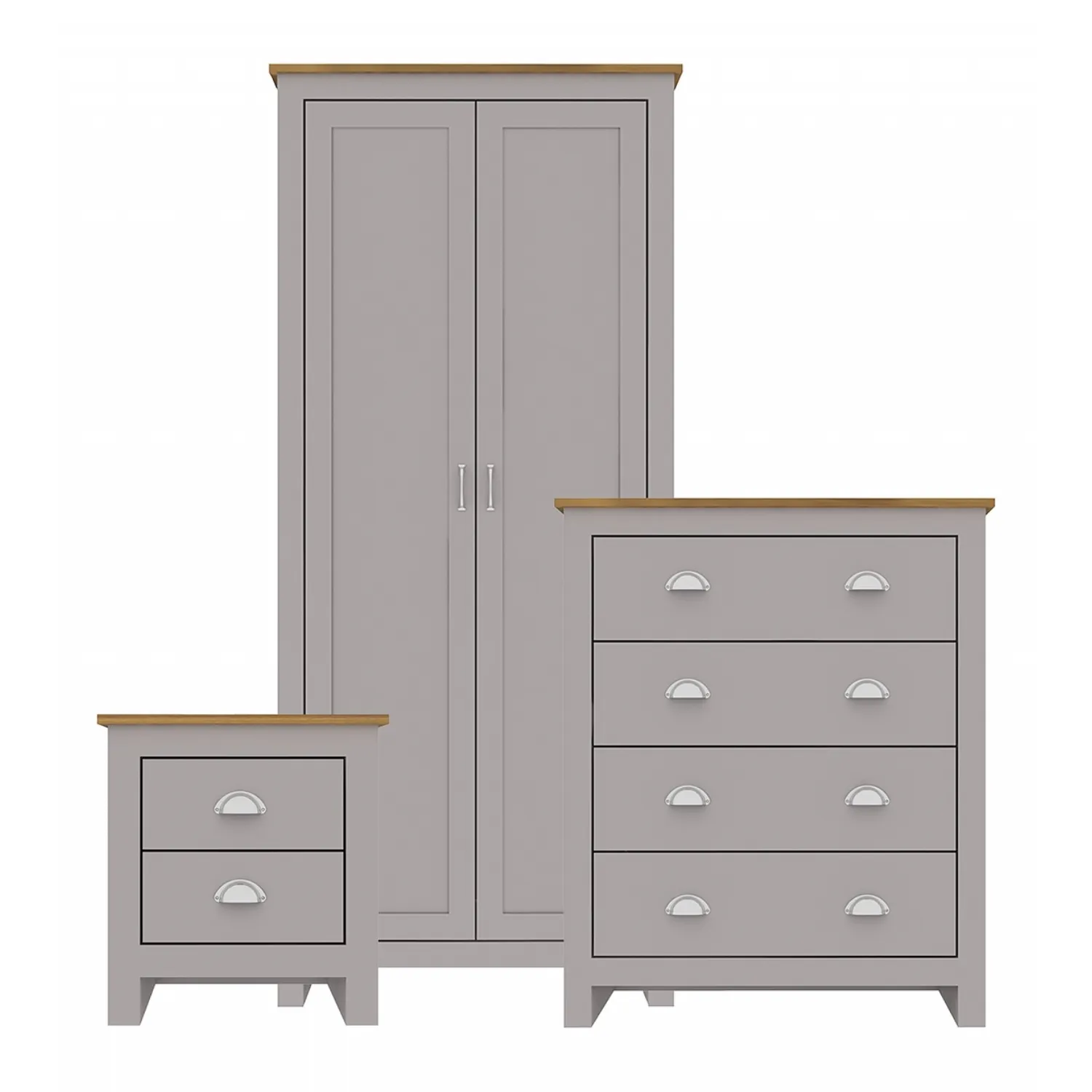 3 Piece Wooden Bedroom Furniture Set in Grey Painted and Oak Finish