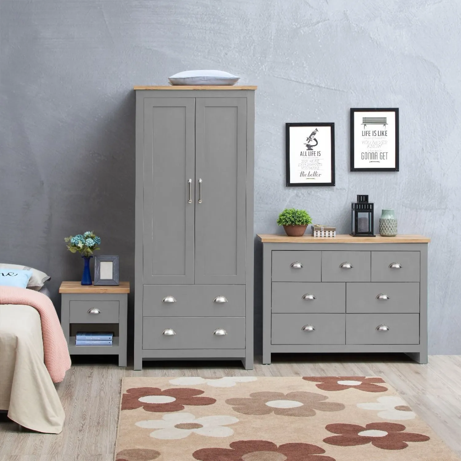 Grey oak deals wardrobe set