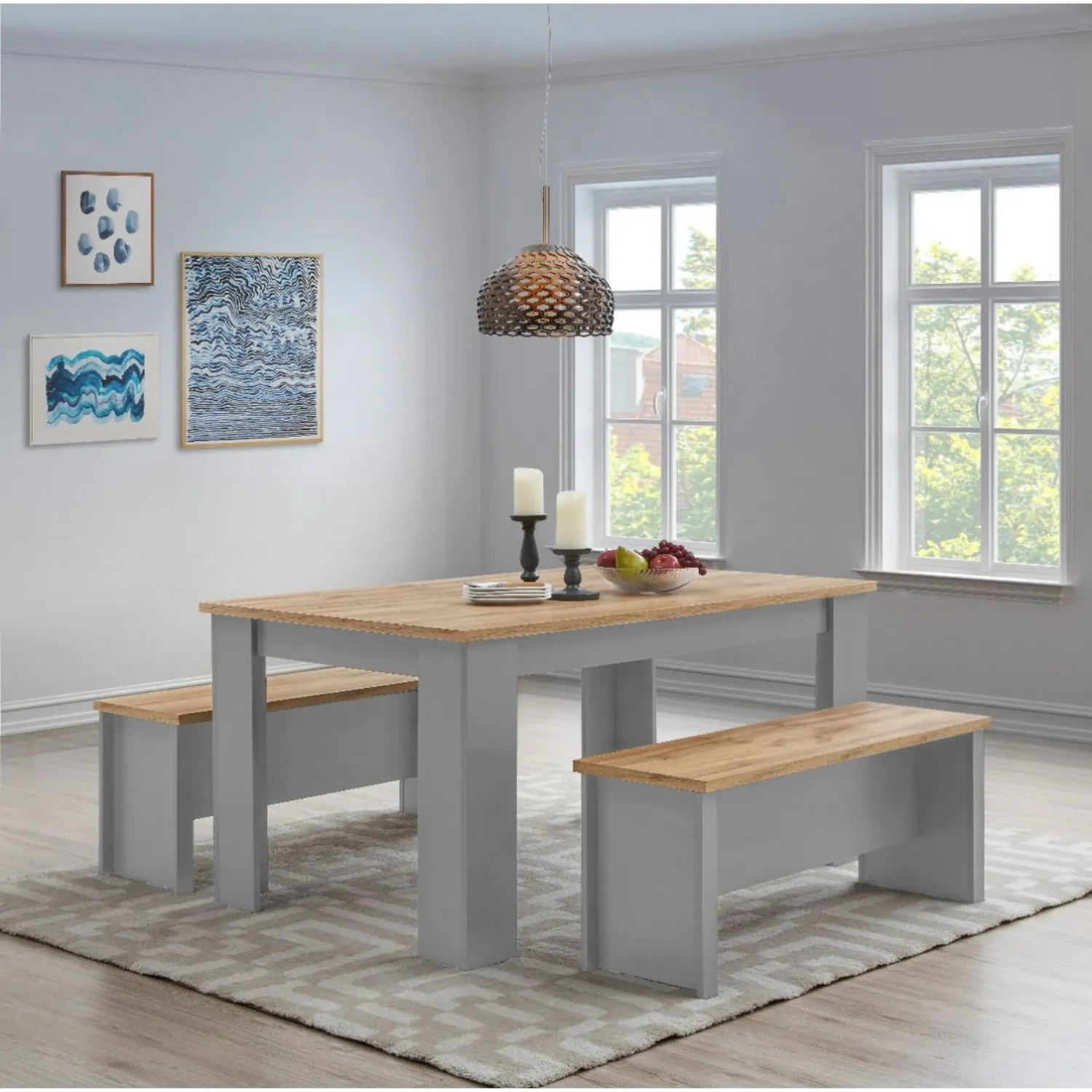 Oak benches for discount dining room table