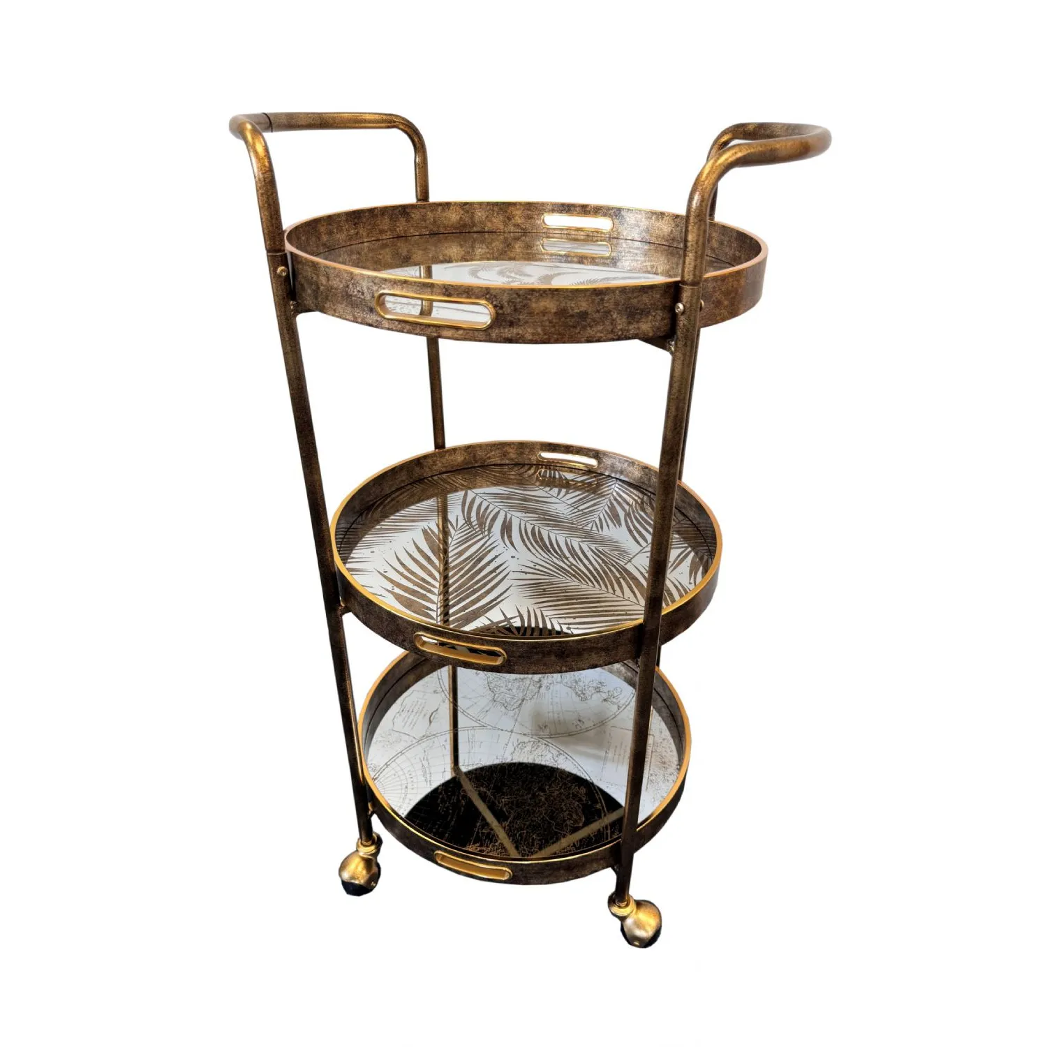 Antique Gold Drinks Trolley With Mirrored Serving Trays