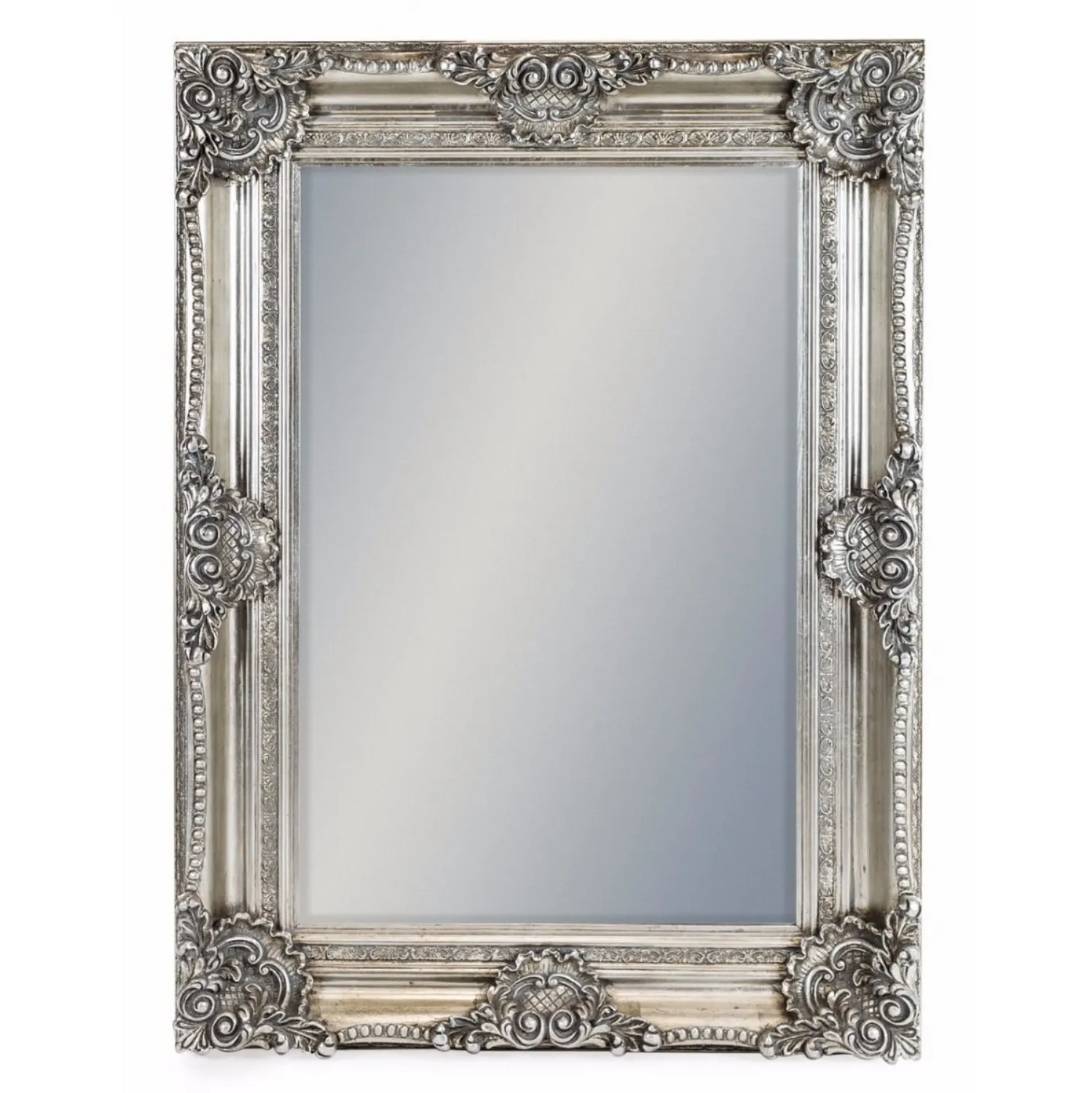 Silver Rectangular Classic Ornate Carved Wall Mirror