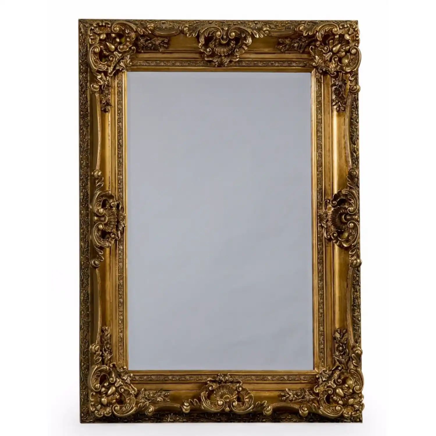 Gold Small Rectangular Wall Mirror with Ornate Frame