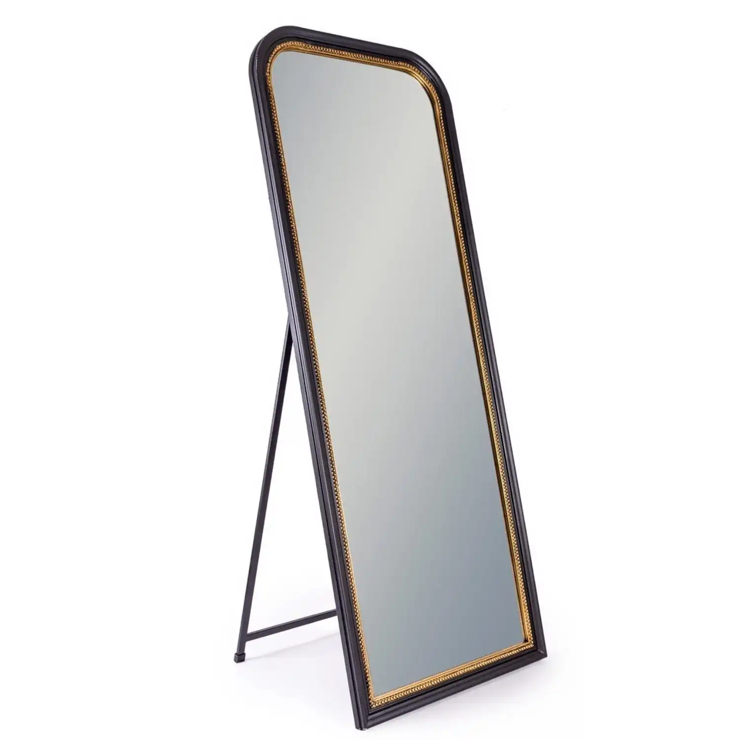 Black and Gold Cheval Mirror with Stand