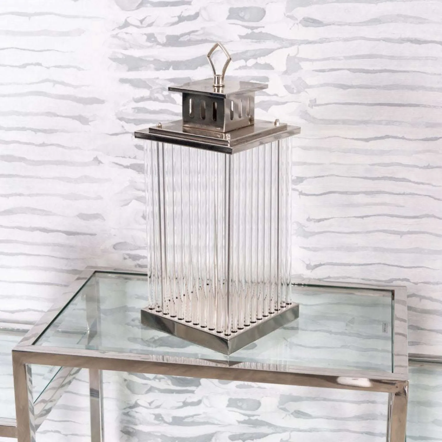 Mint Homeware Nickel Plated And Glass Lantern Large