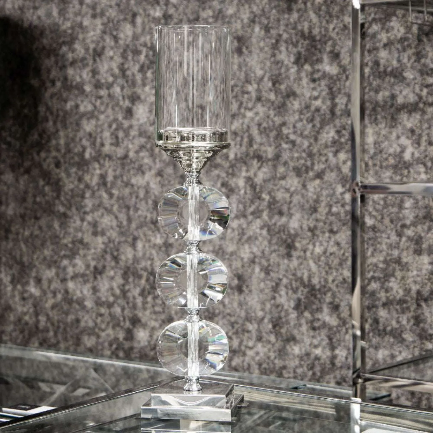 Mint Homeware Nickel Plated, Crystal And Glass Candle Holder Large