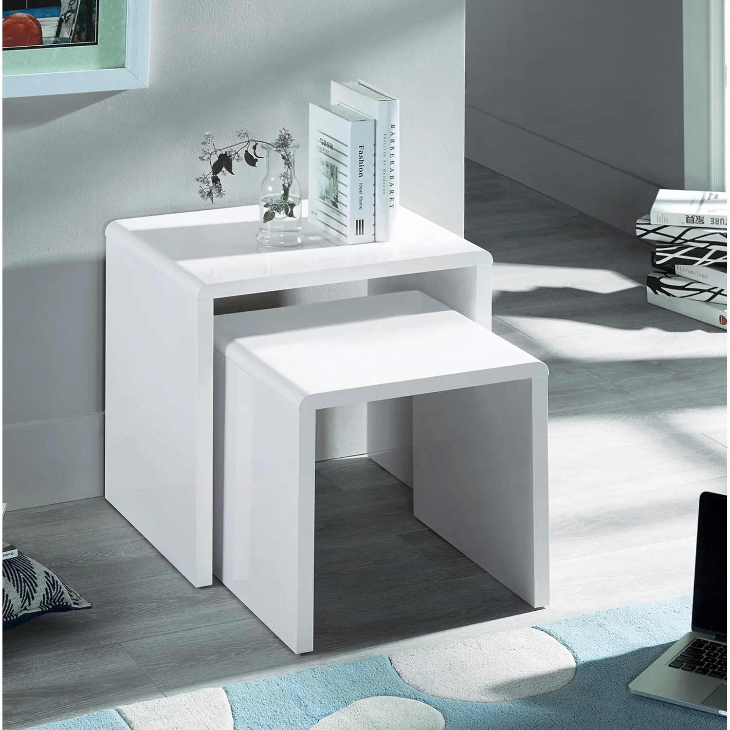 Manhattan High Gloss White Nest Of 2 Tables