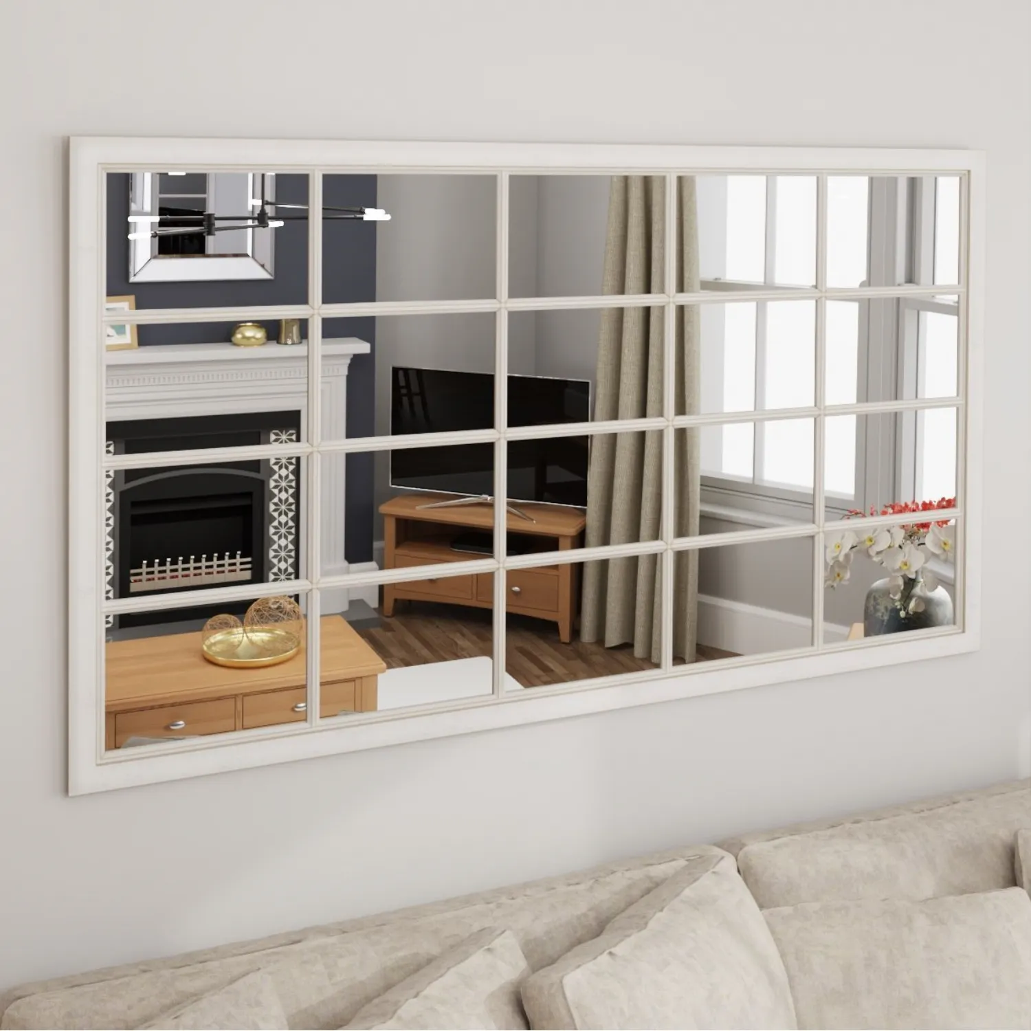 Large White Multi Window Wall Mirror