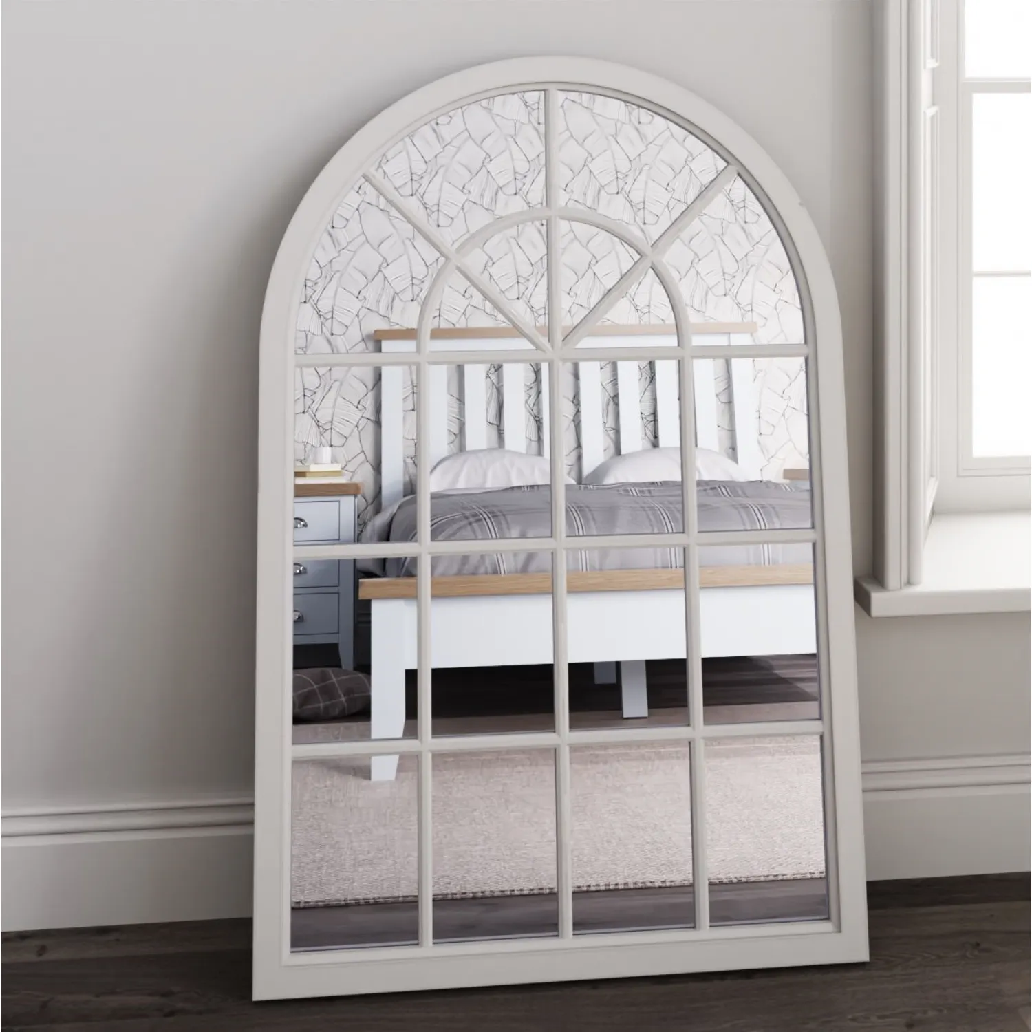 Small Arched Window Mirror White