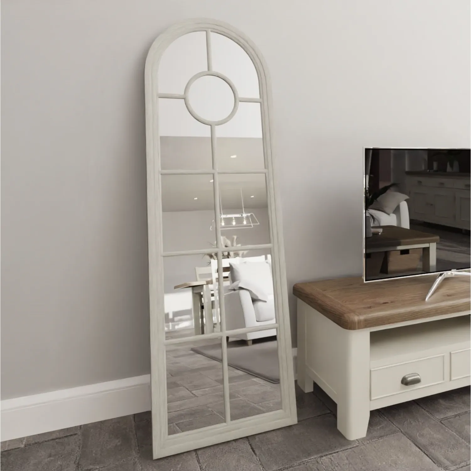 White Multi Window Outdoor Arched Wall Mirror