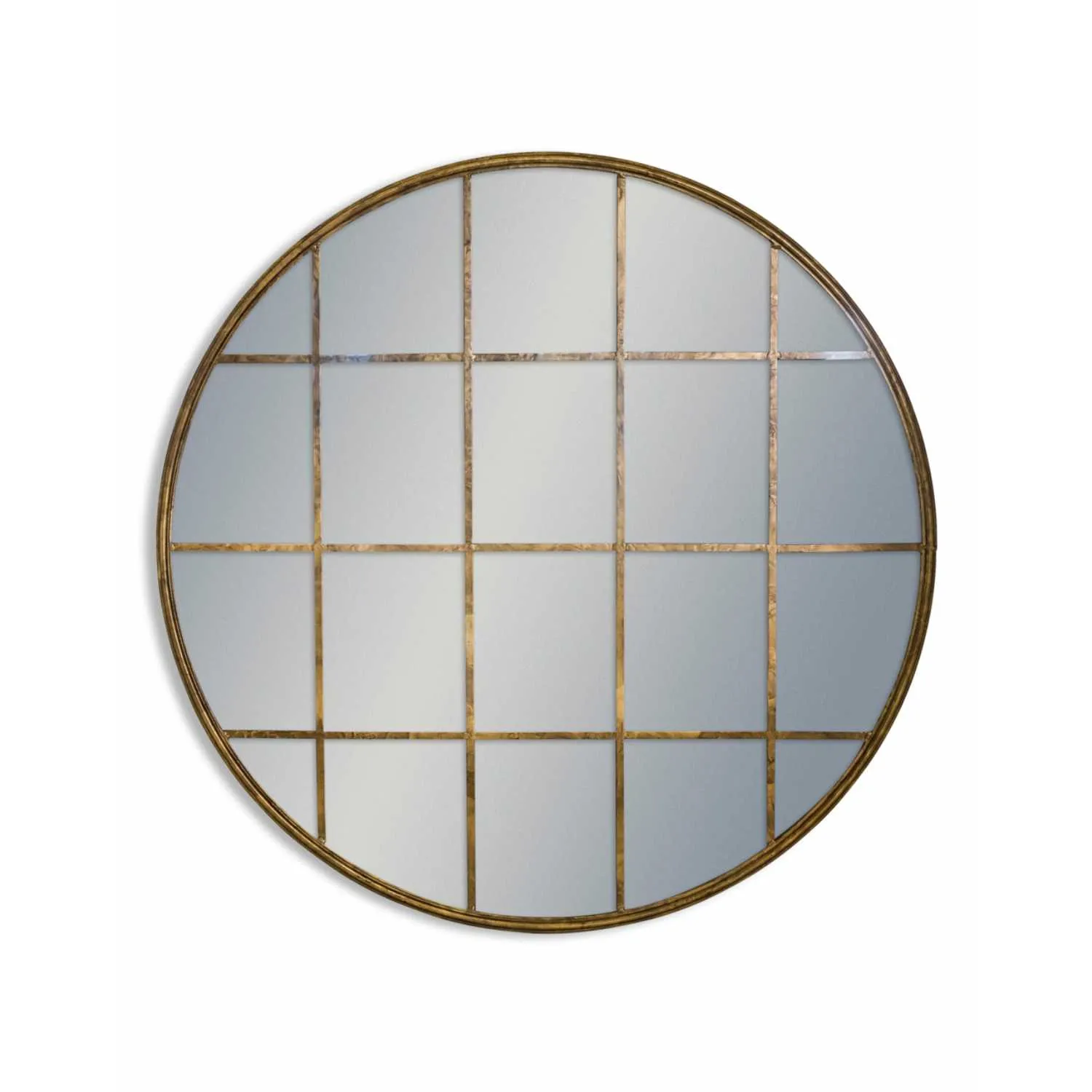 Large Antiqued Gold Round Metal Window Wall Mirror