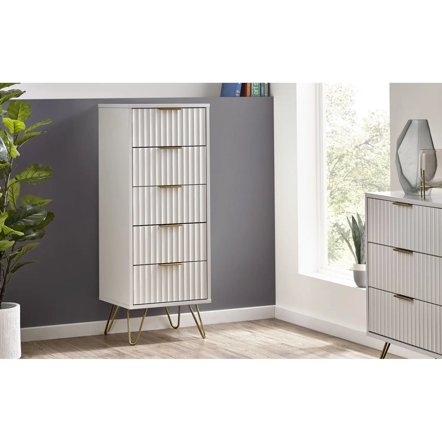 Murano 5 Drawer Tallboy Matt White