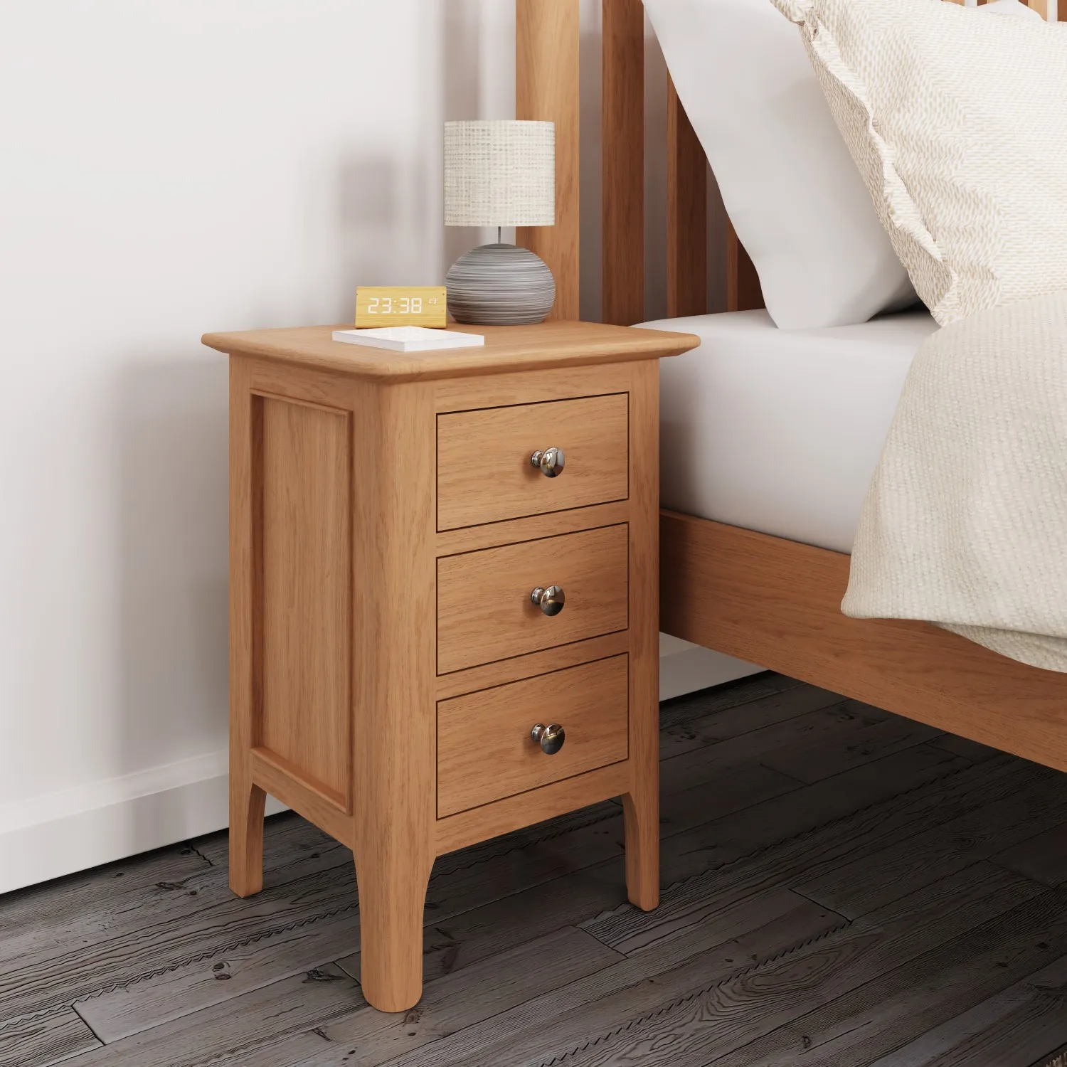 Oak 3 Drawers Bedside Chest