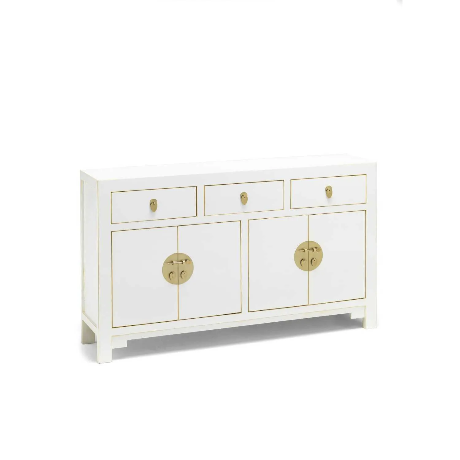 The Nine Schools Qing White Painted Finish Poplar and Plywood Large Chinese Small Sideboard 80x140x35cm