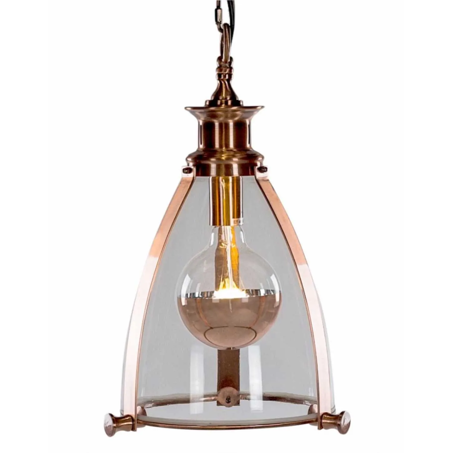 Copper Metal Glass Lantern Ceiling Light On Chain