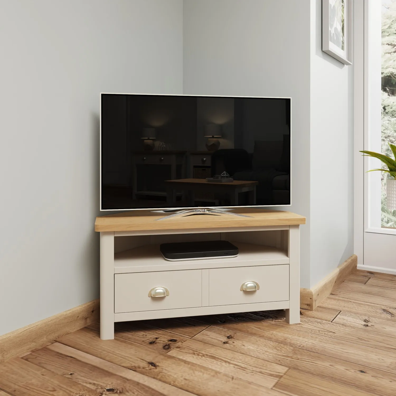 Grey Painted Oak Top Corner TV Unit