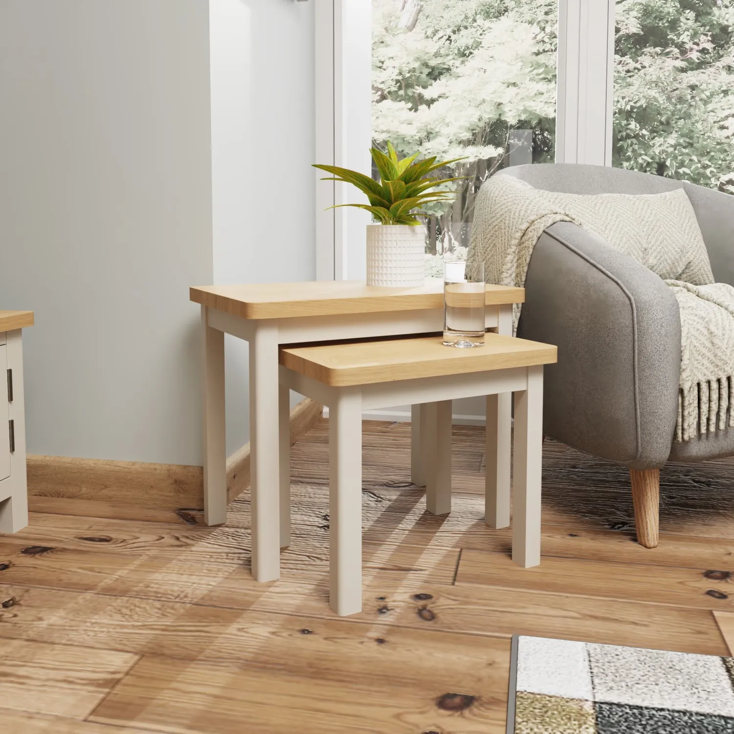 Grey Painted Oak Top Nest of 2 Tables