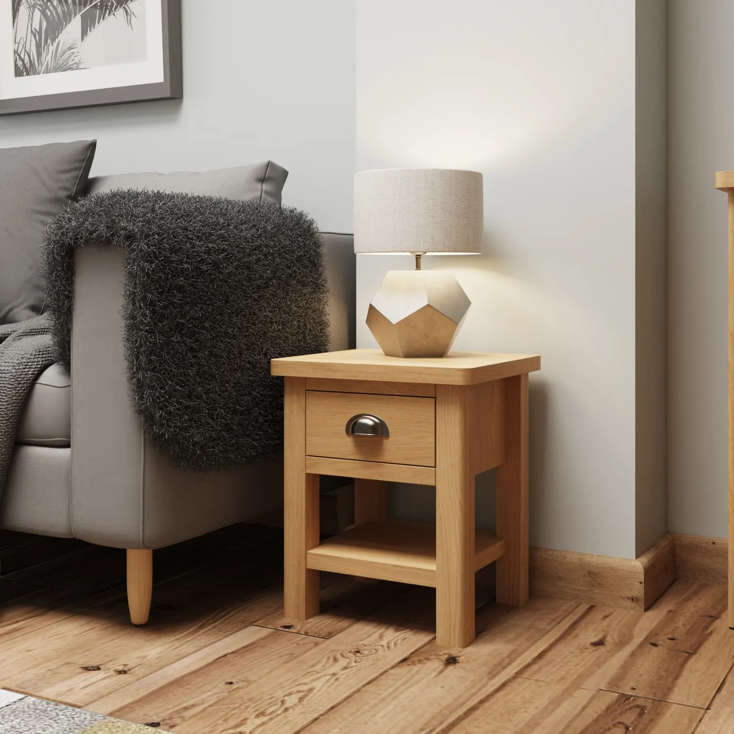 Rustic Oak Lamp Table with Drawer