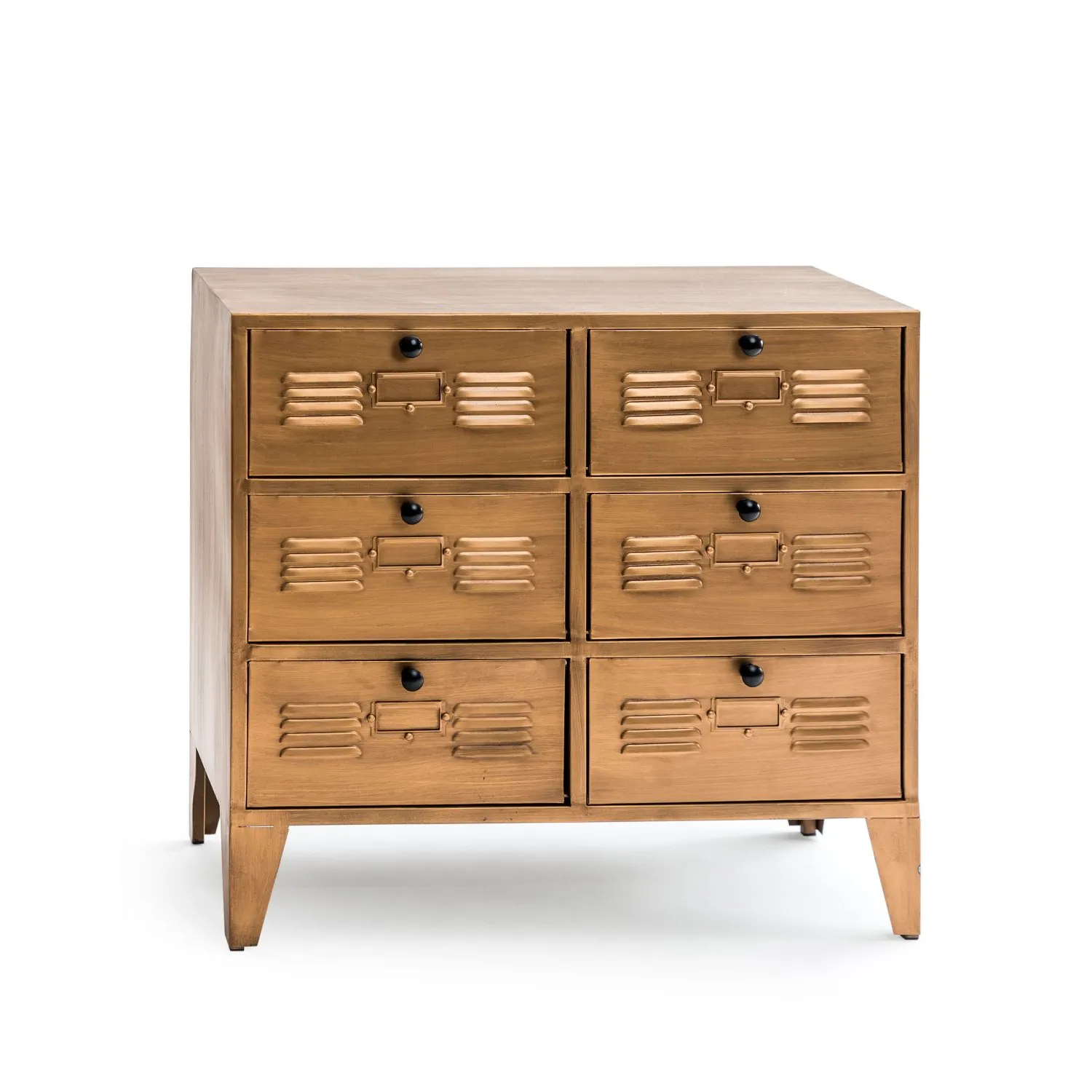 Brushed Antique Gold Metal Multi Drawer Storage Side Cabinet