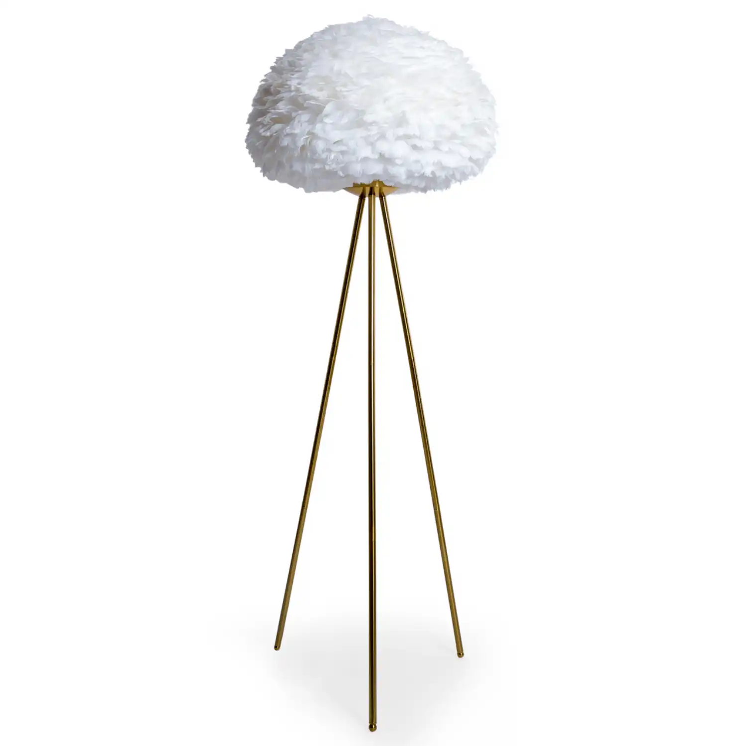 Brass Tripod Floor Lamp with White Feather Shade