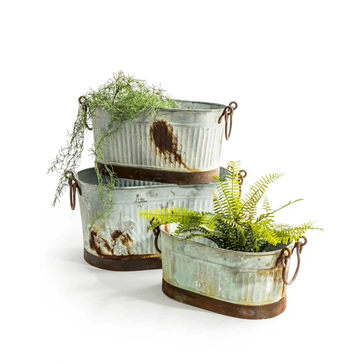 Set of 3 Metal Rustic Outdoor Planters