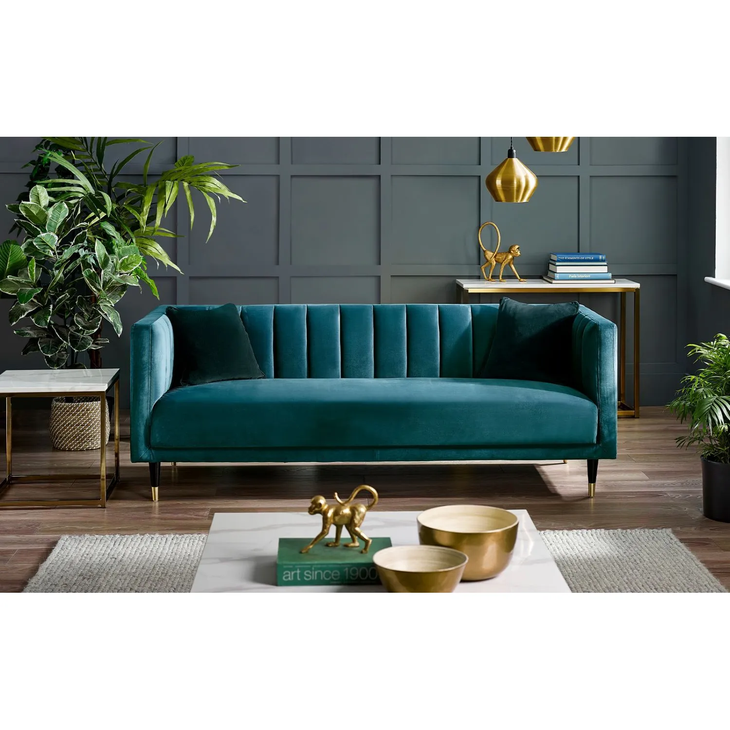 Salma Scalloped Back 3 Seater Teal