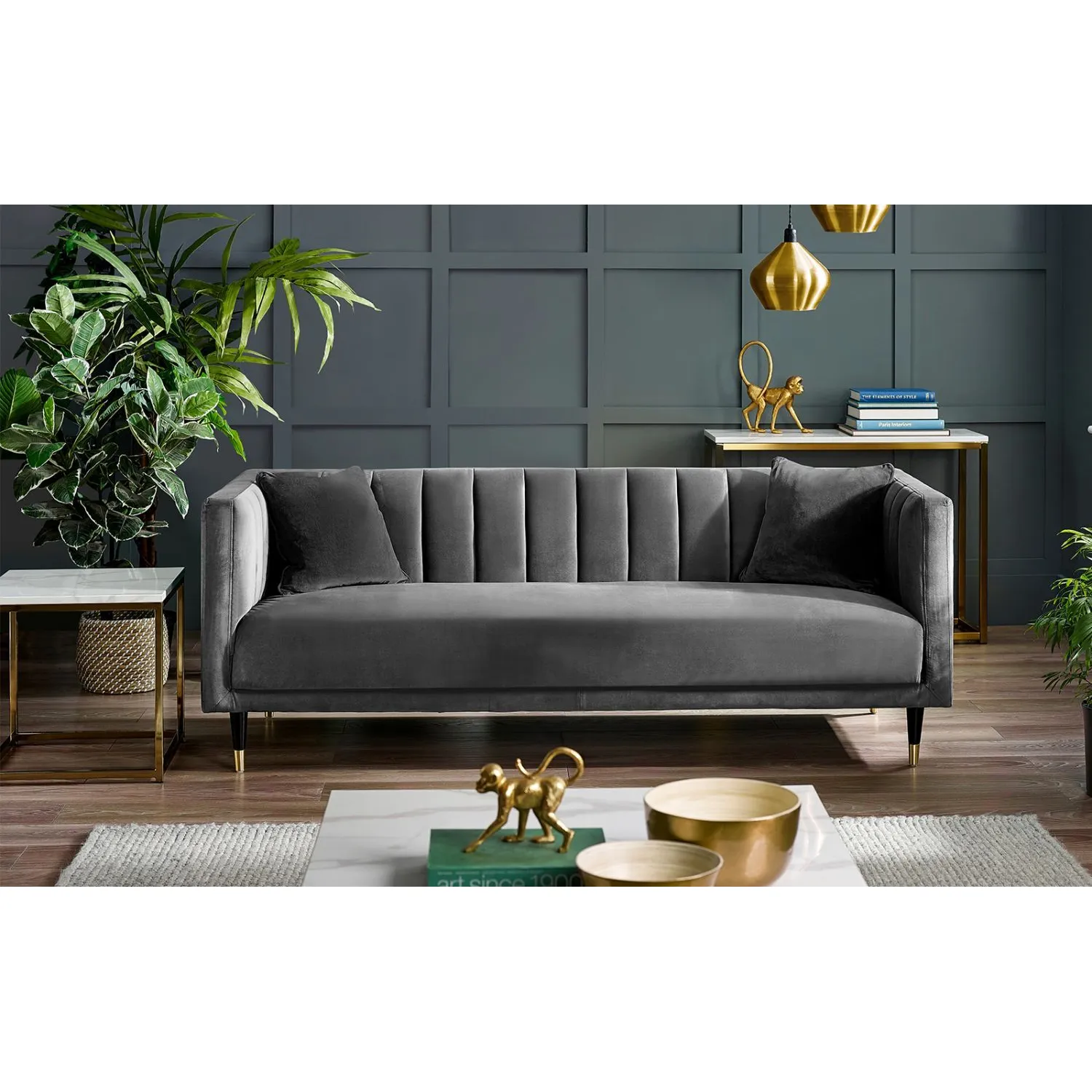 Salma Scalloped Back 3 Seater Grey