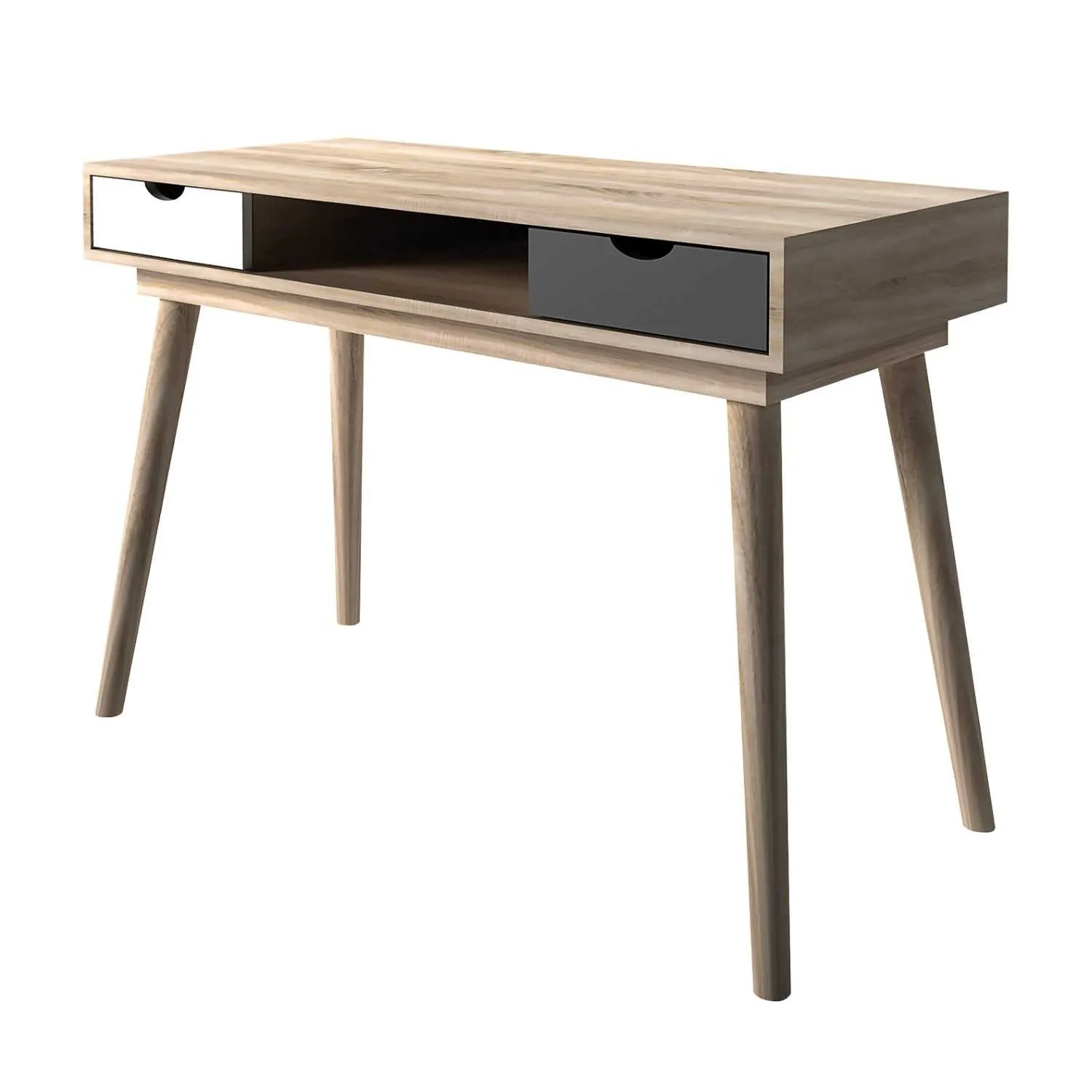 Scandi Desk Oak With Grey And White Drawers