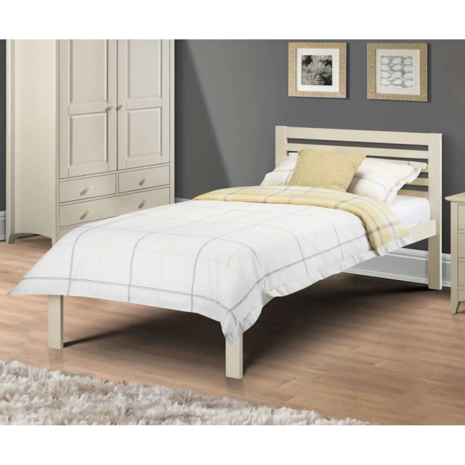 Stone White Painted 90cm 3ft Single Bed Frame Shaker Style Low Foot End