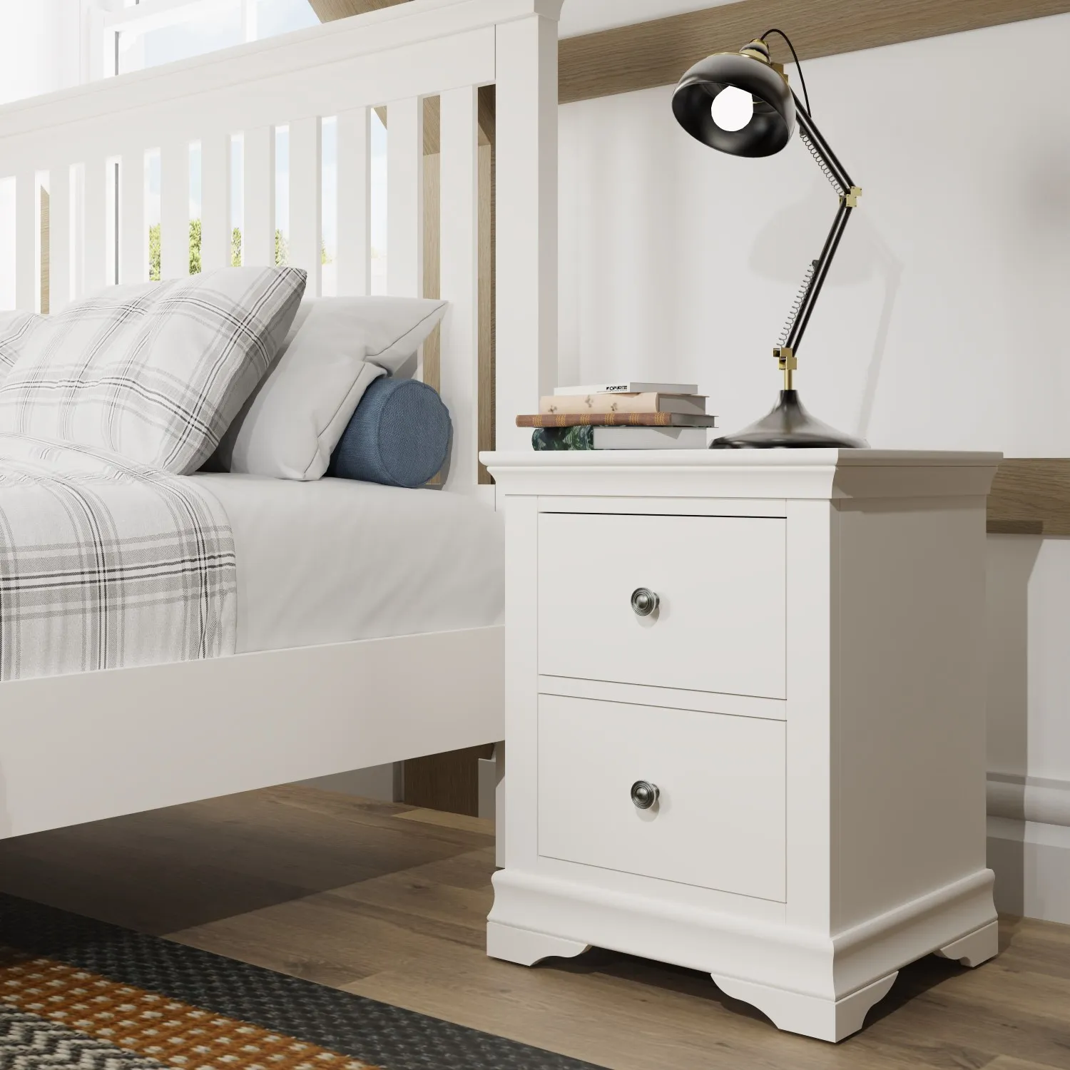 White Painted Large 2 Drawer Bedside Chest