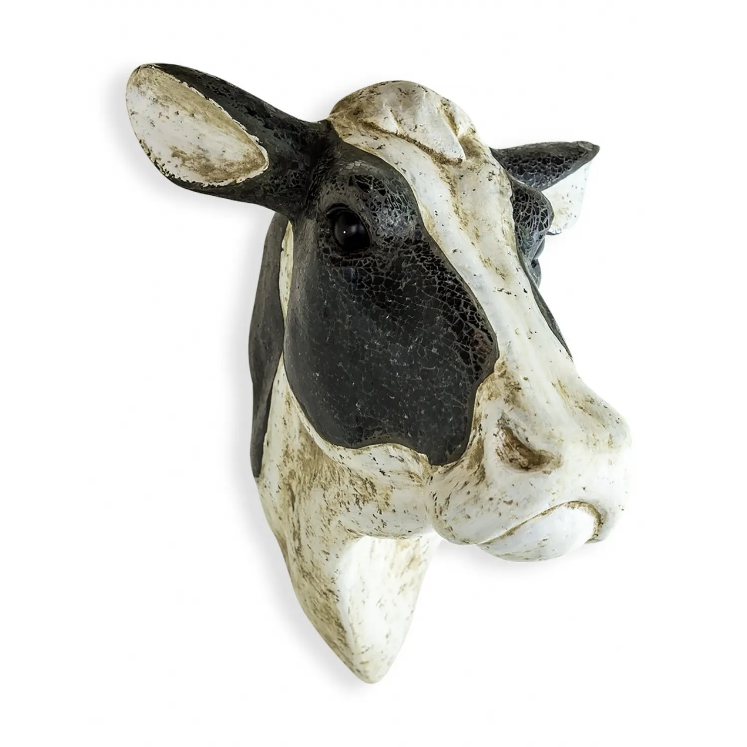 Black and White Mosaic Friesian Cow Head Wall Mount