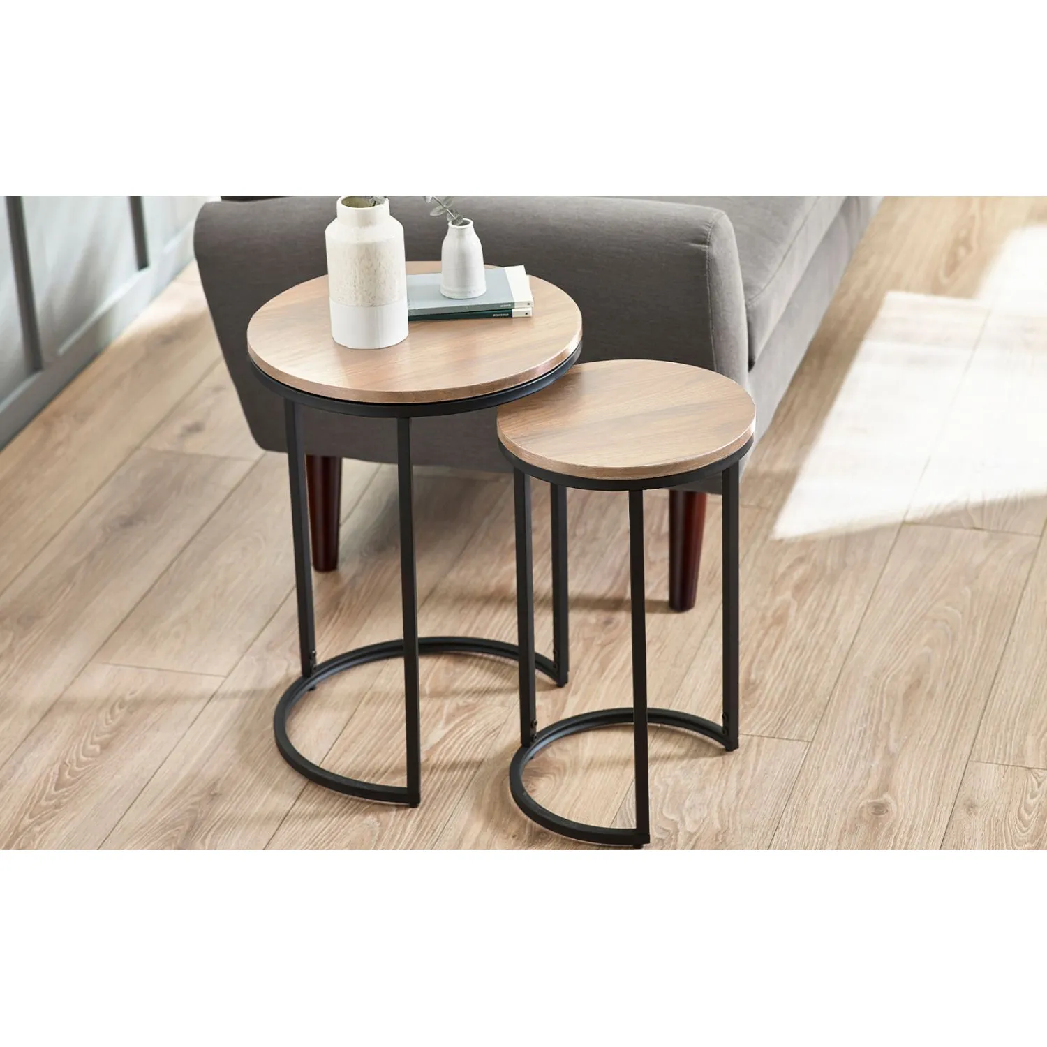 Tribeca Round Nesting Side Tables Sonoma Oak