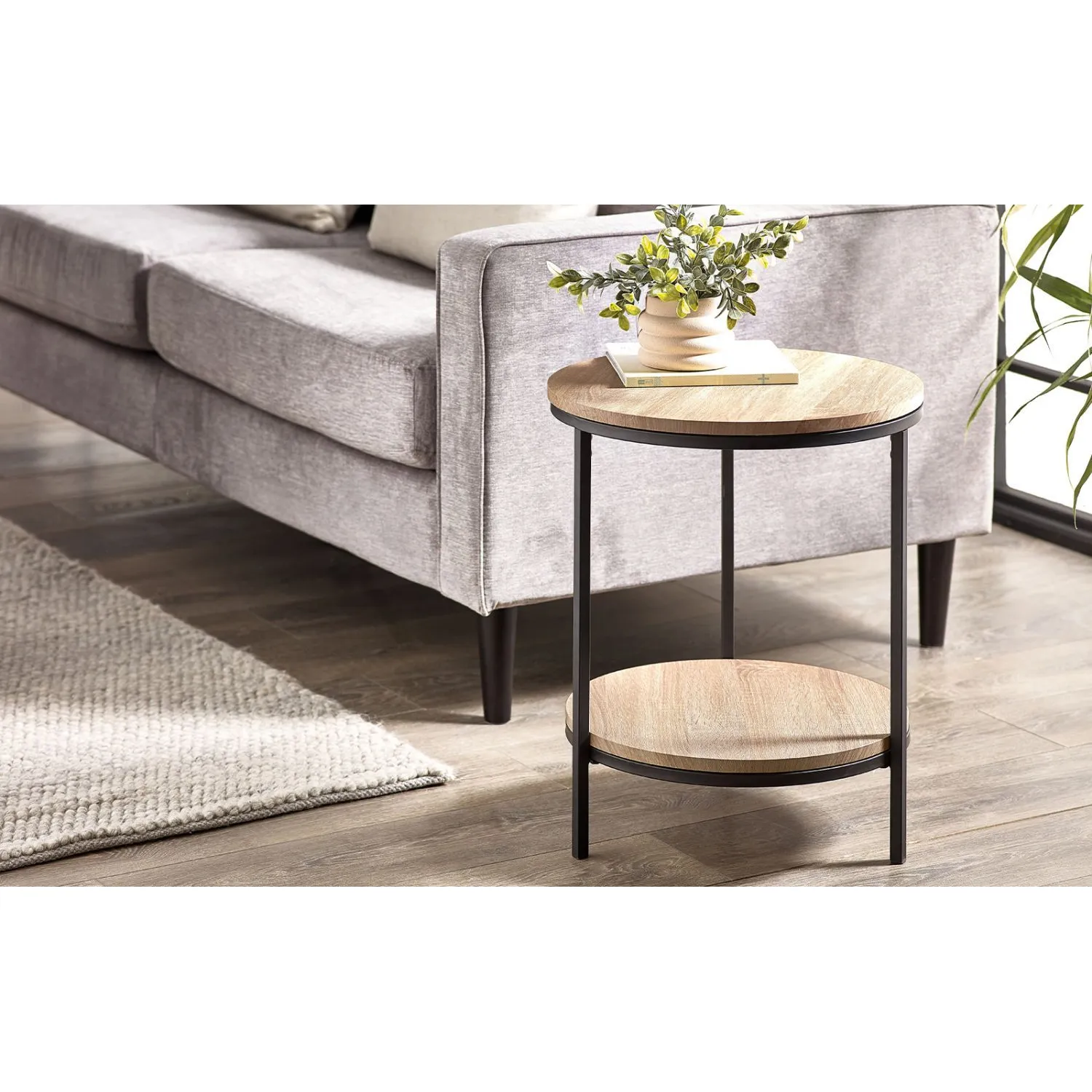 Tribeca Circular Lamp Table With Shelf Sonoma Oak