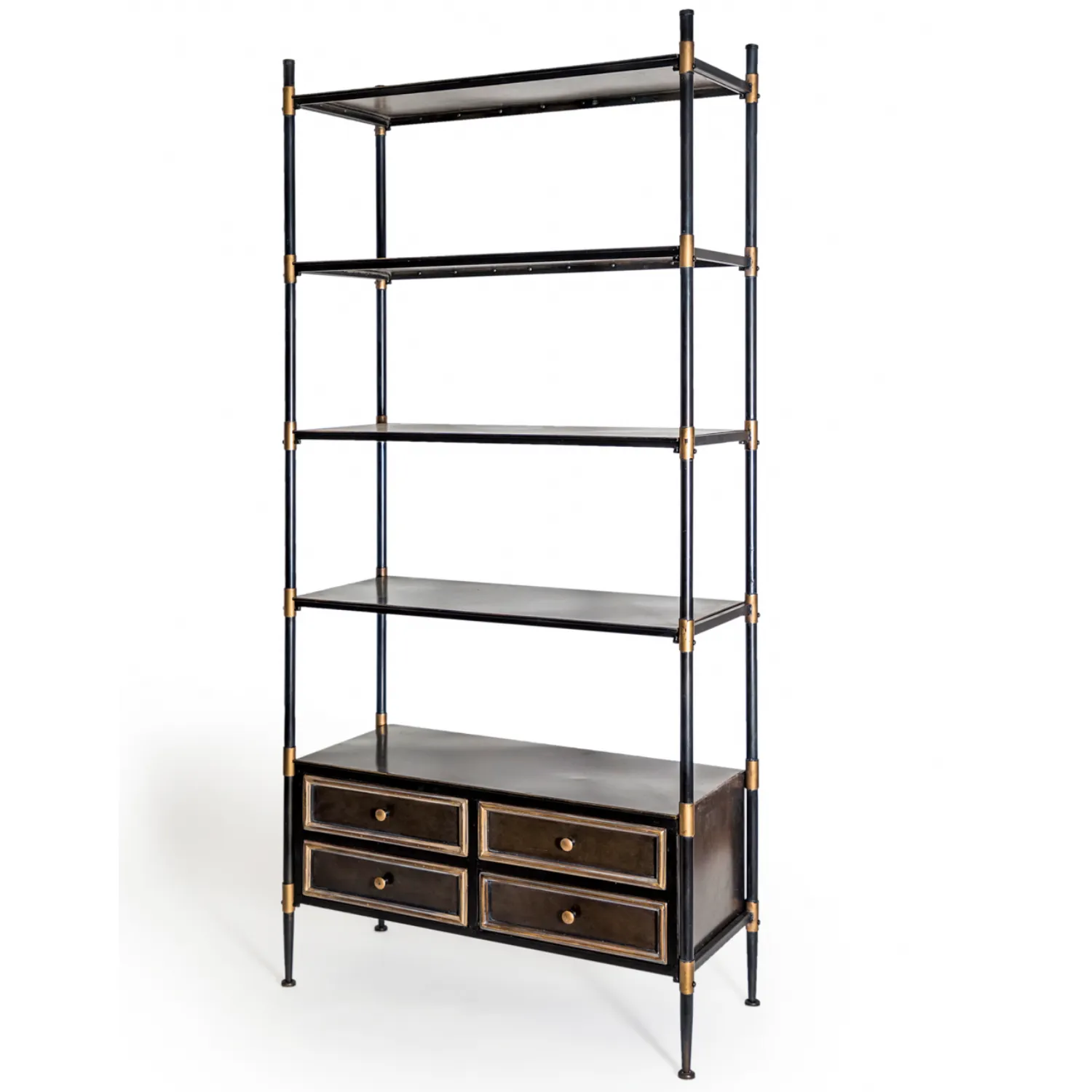 Antiqued Black And Gold Tall Shelving Unit