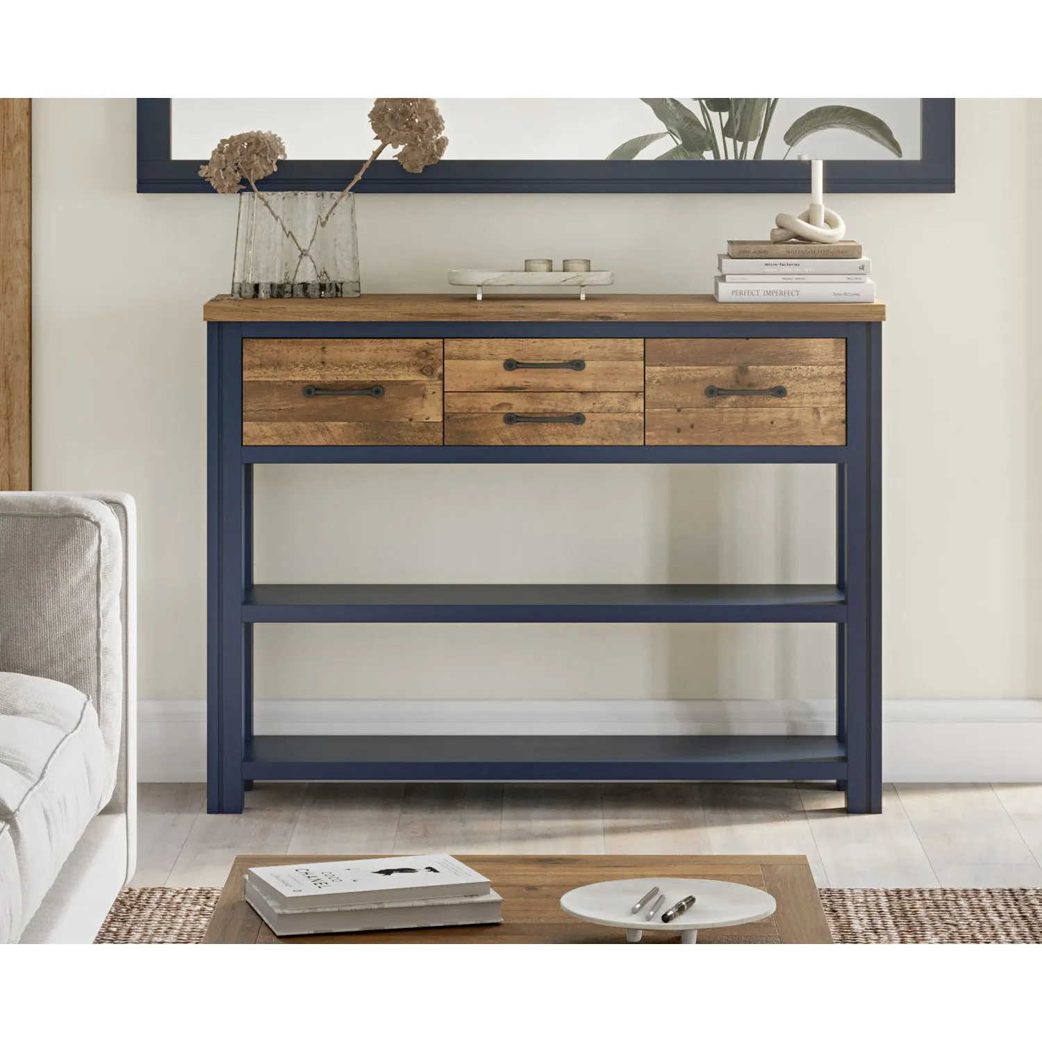 Splash of Blue Low Bookcase Console